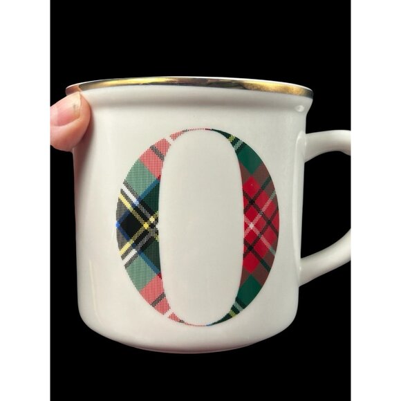 Pottery Barn Stewart Plaid "O" Monogram Holiday Coffee Mug Retired 2017 - Picture 7 of 7